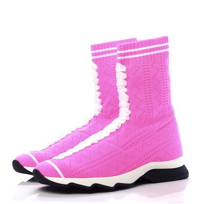 Fendi Stretch Knit Womens Sock Sneakers 38.5 Fluorescent Pink White 3 of 7
