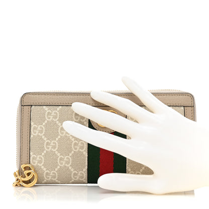 Gucci GG Supreme Monogram Textured Dollar Calfskin Web Ophidia Zip Around Wallet Beige Mystic White Oatmeal 2 of 11