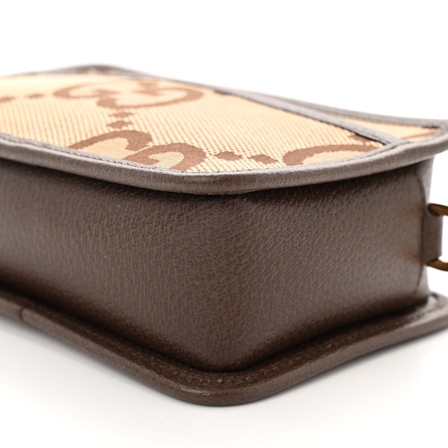 Monogram Jumbo GG Textured Dollar Calfskin Web Mini Crossbody Bag Camel Ebony New Acero