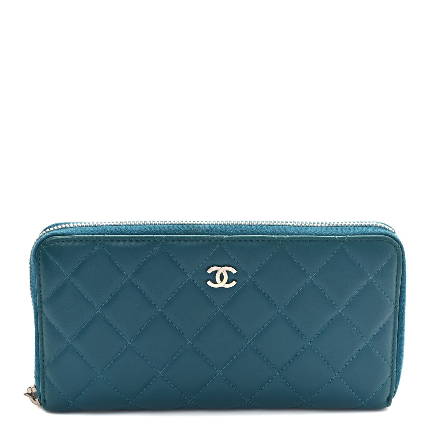 Lambskin Quilted Large Gusset Zip Around Wallet Turquoise