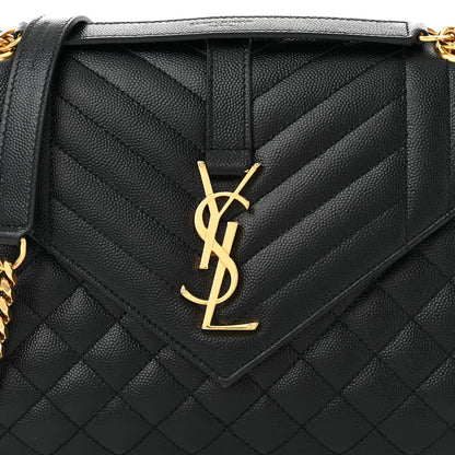 Saint Laurent Grain De Poudre Textured Mixed Matelasse Triquilt Medium Monogram Satchel Black 8 of 10