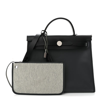 Hermes Toile H Berline Vache Hunter Herbag Zip PM 31 Ardoise Black Ecru 3 of 12