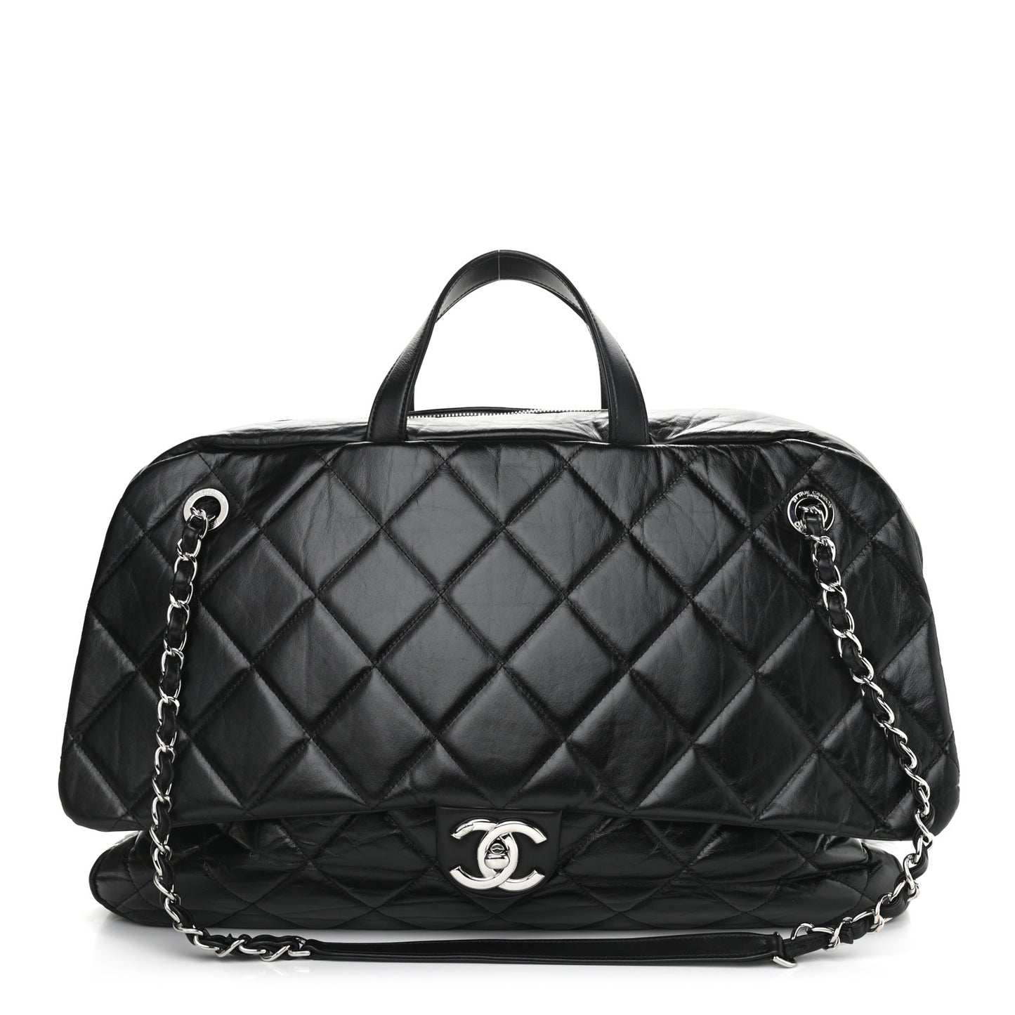 Aged Calfskin Quilted Large Express Bowling Bag Black