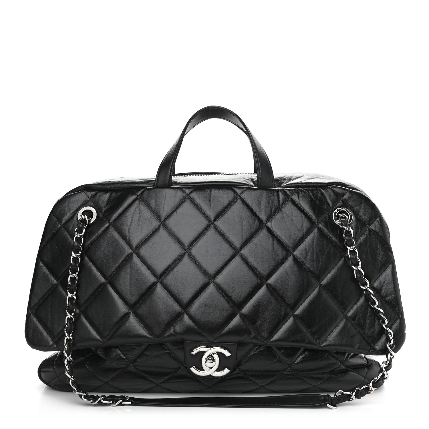 Chanel Aged Calfskin Quilted Large Express Bowling Bag Black 1 of 11