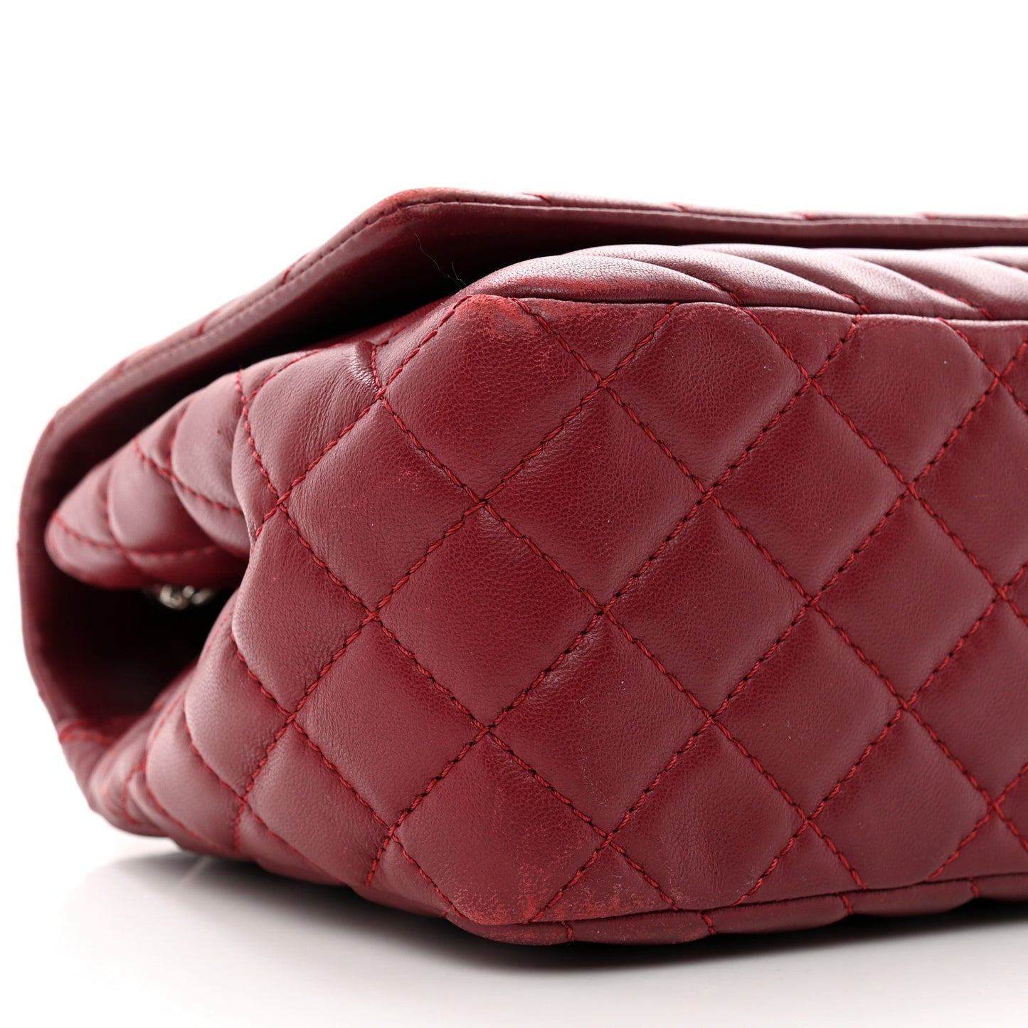 Lambskin Chevron Quilted Large Surpique Flap Dark Red