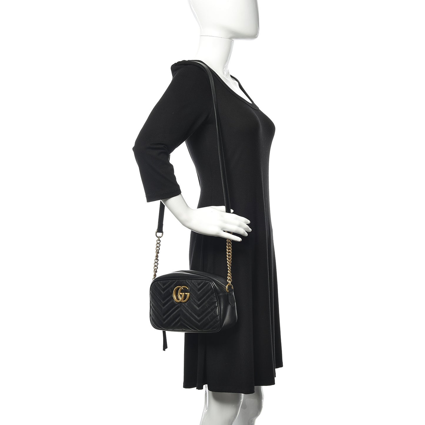 Calfskin Matelasse Small GG Marmont Chain Shoulder Bag Black