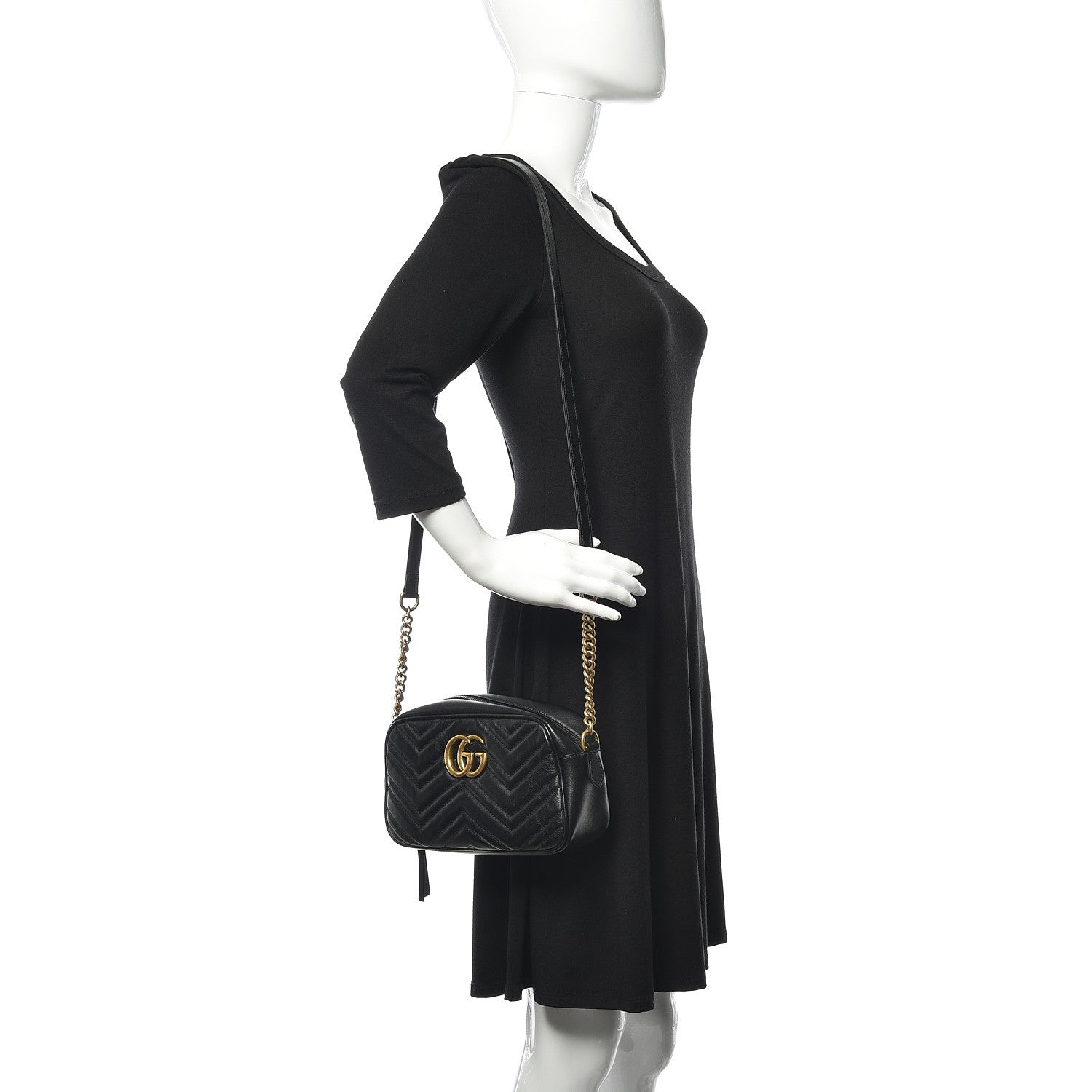 Gucci Calfskin Matelasse Small GG Marmont Chain Shoulder Bag Black 2 of 10