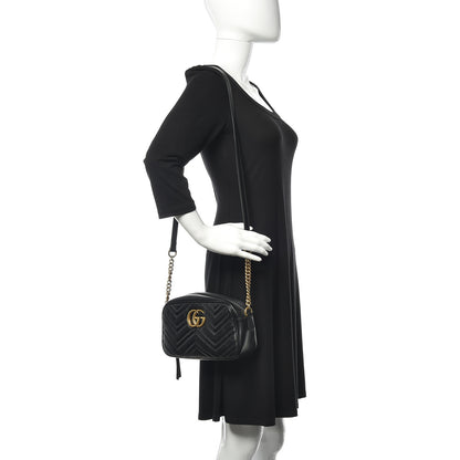 Gucci Calfskin Matelasse Small GG Marmont Chain Shoulder Bag Black 2 of 10
