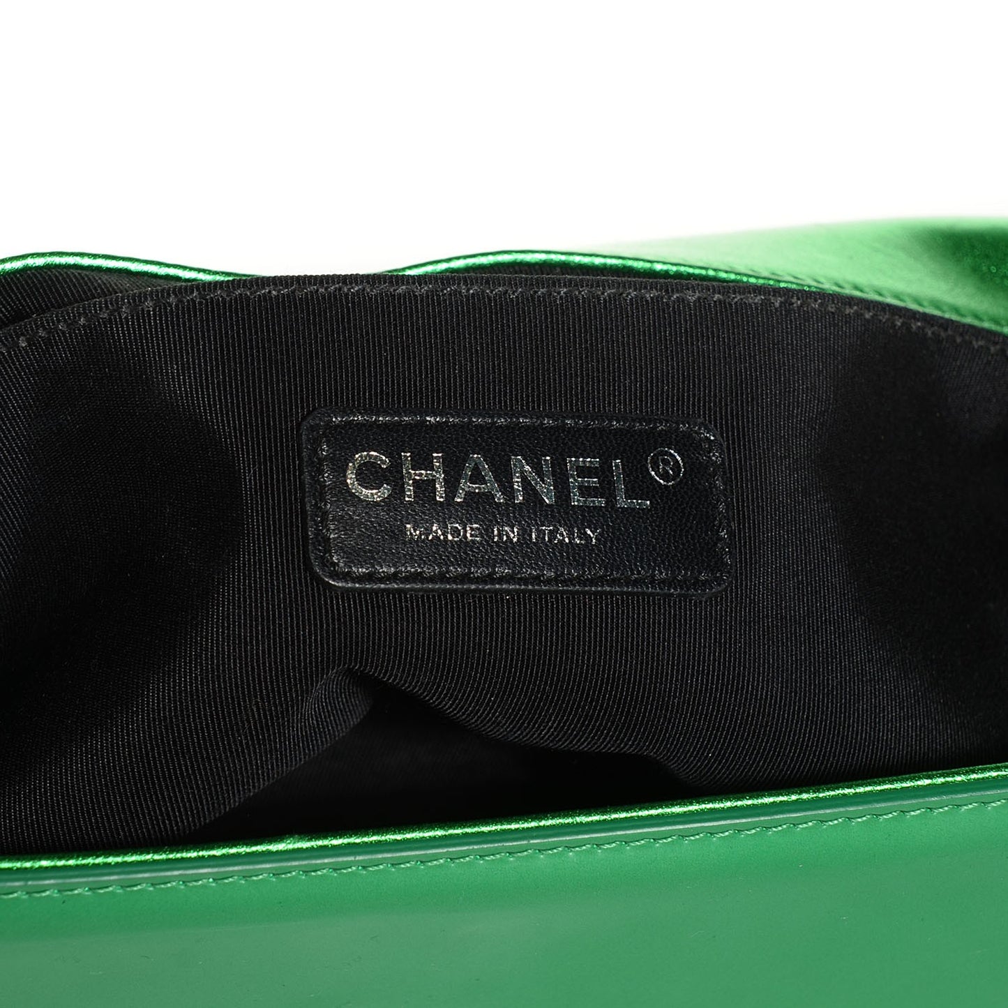 Metallic Patent Calfskin Medium Boy Flap Green