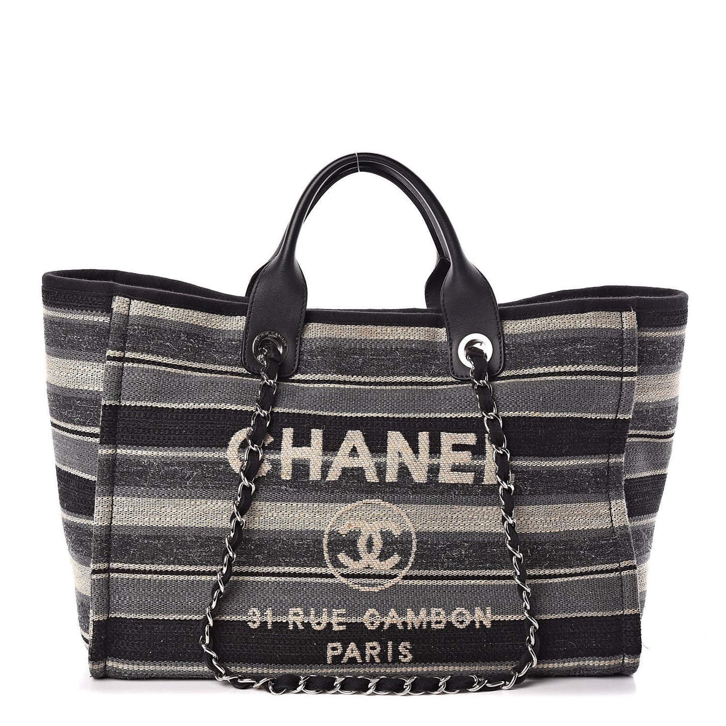 Striped Canvas Medium Deauville Tote Black