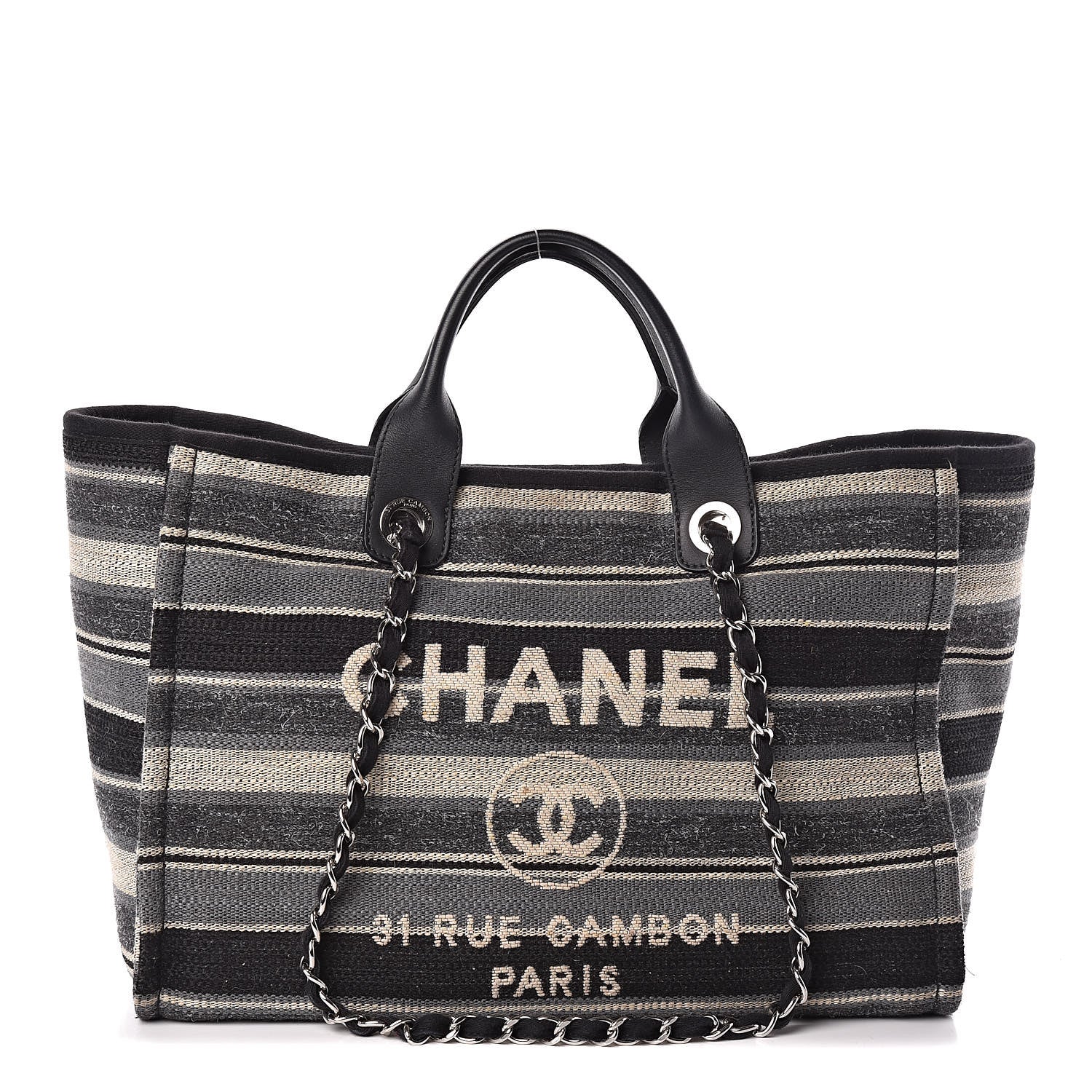 Chanel Striped Canvas Medium Deauville Tote Black 1 of 10