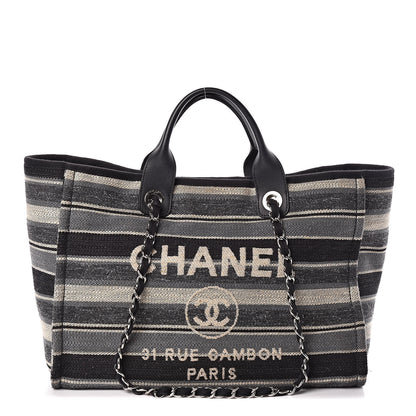 Chanel Striped Canvas Medium Deauville Tote Black 1 of 10