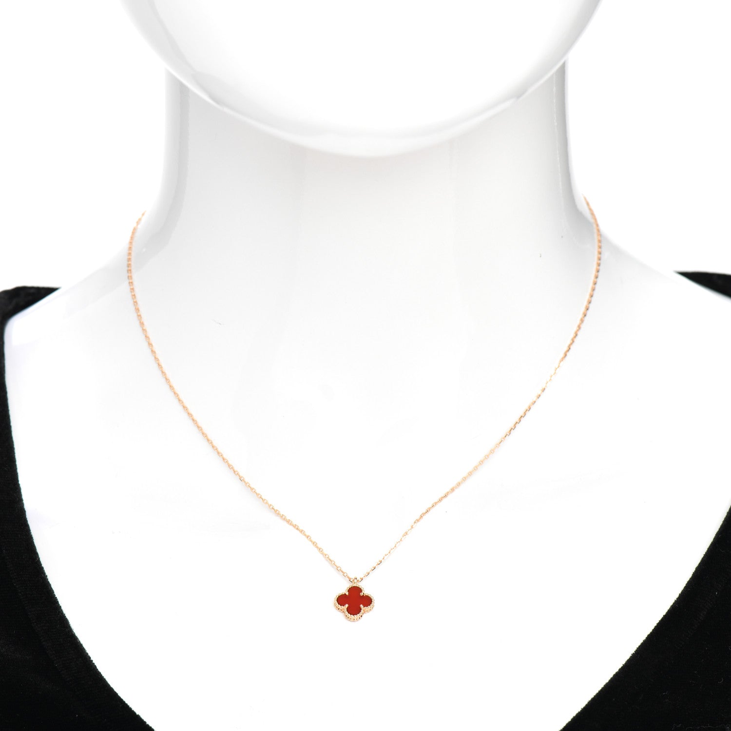 Van Cleef & Arpels 18K Rose Gold Carnelian Sweet Alhambra Pendant Necklace 2 of 5