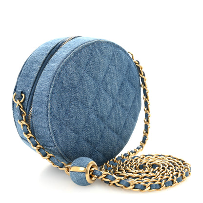 Chanel Denim Quilted Round Pearl Crush Clutch With Chain Blue 3 of 10