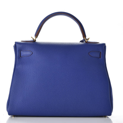 Hermes Togo Horseshoe Kelly Retourne 32 Bleu Electrique Rouge H 5 of 38