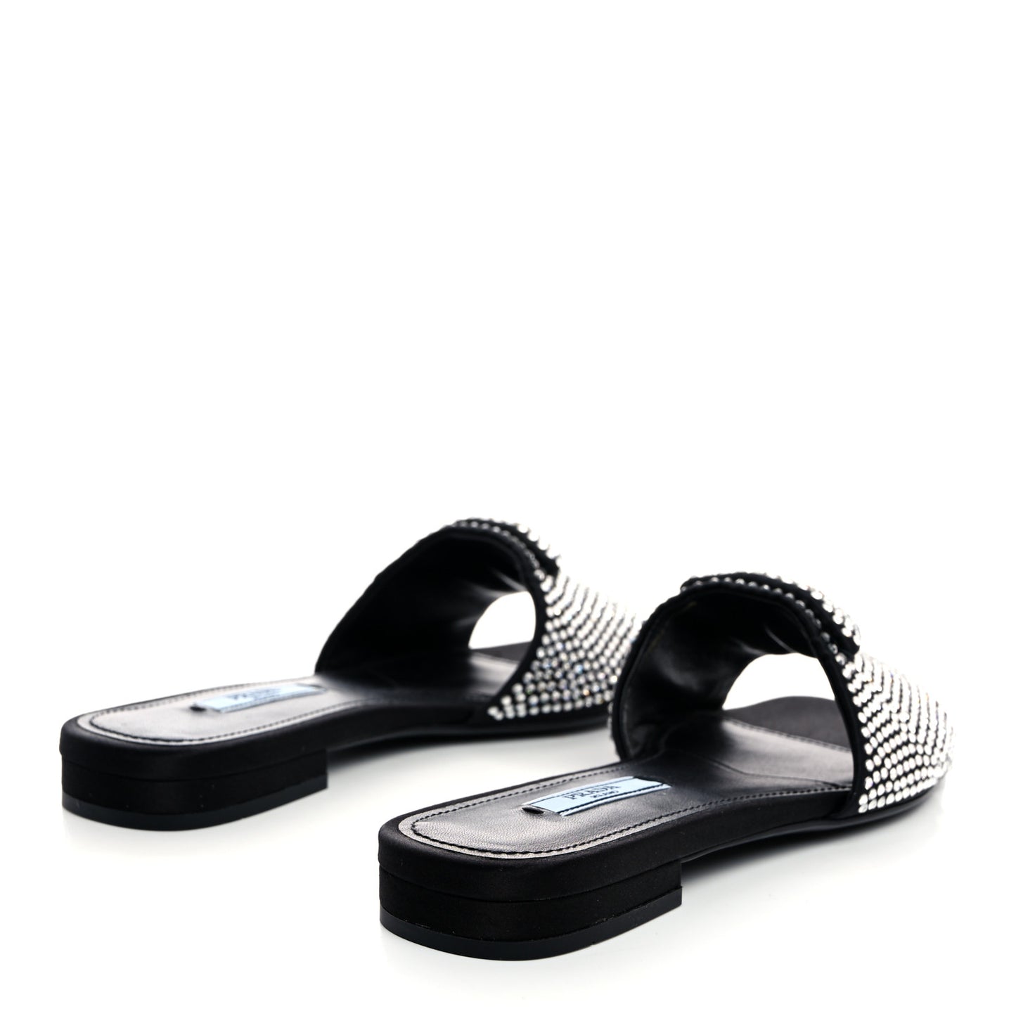 Satin Crystal Logo 10mm Slide Sandals 35 Black