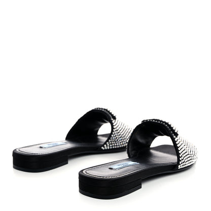 Prada Satin Crystal Logo 10mm Slide Sandals 35 Black 4 of 8