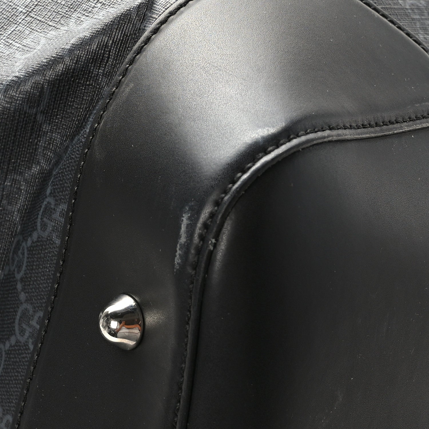 Gucci Soft GG Supreme Monogram Appia Calfskin Web Large Carry On Duffle Bag Black Grey 9 of 12