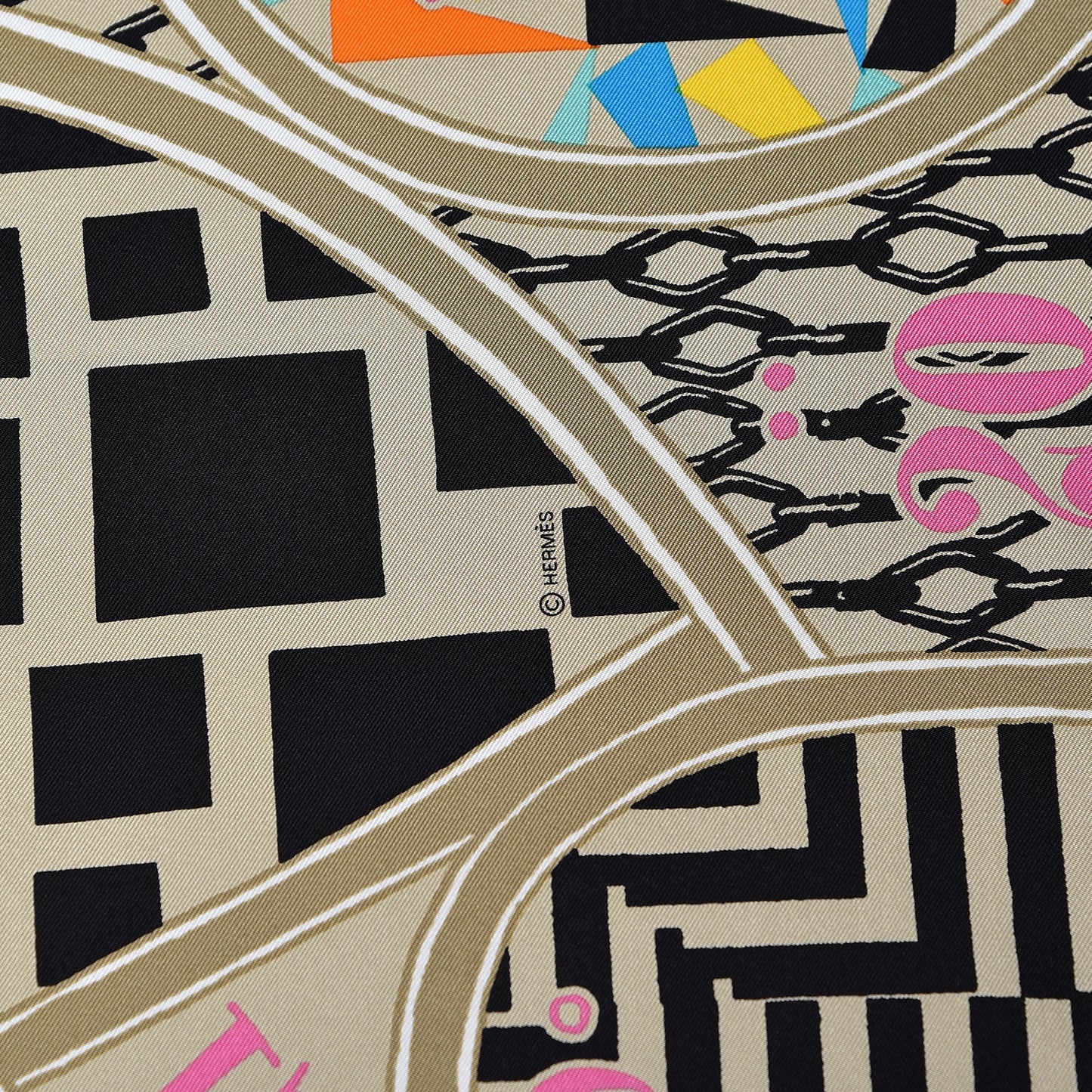 Silk Jeu De Soie Scarf 90 Mastic Bleu Multicolore