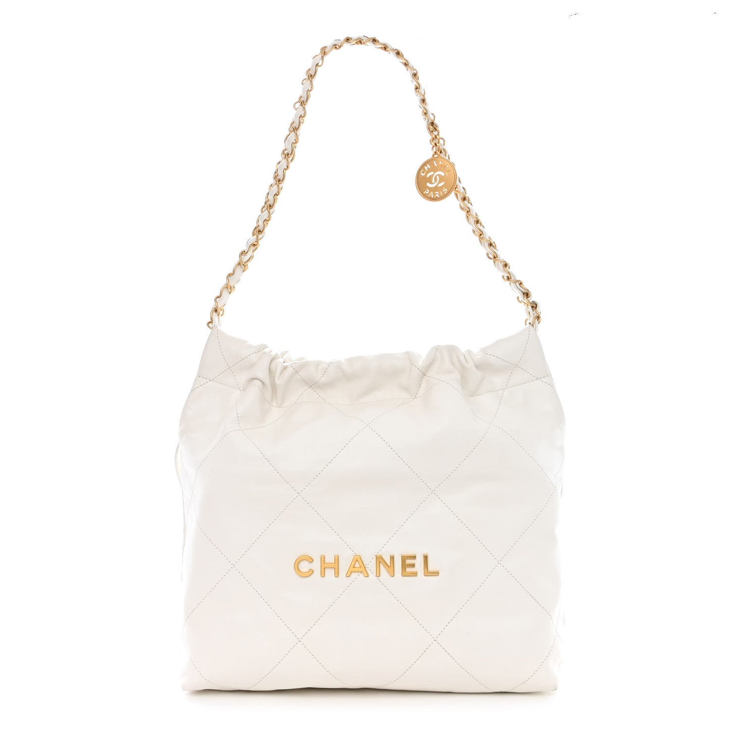 Shiny Calfskin Quilted Small Chanel 22 White