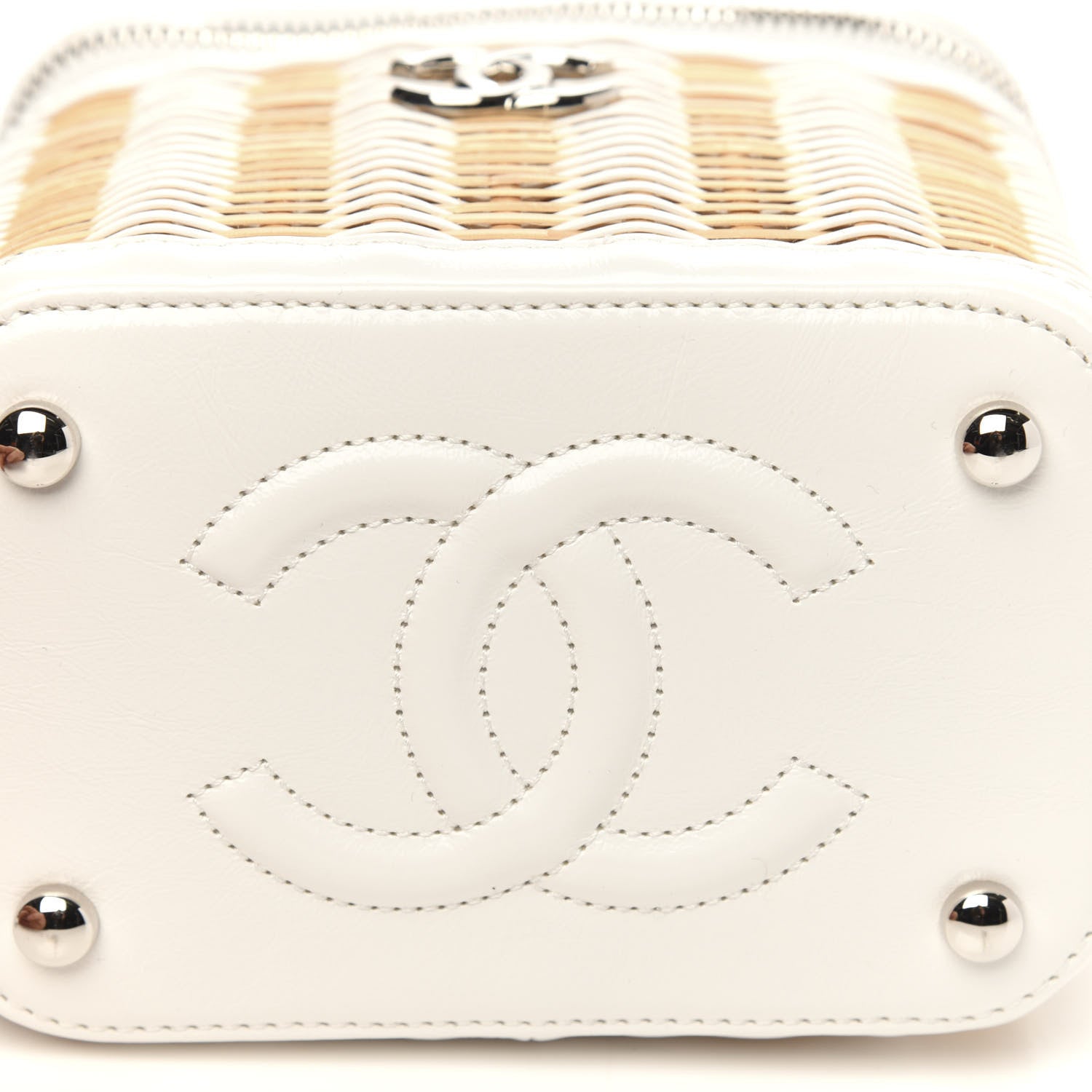 Chanel Calfskin Raffia Small Vanity Case Bag White Beige 10 of 15