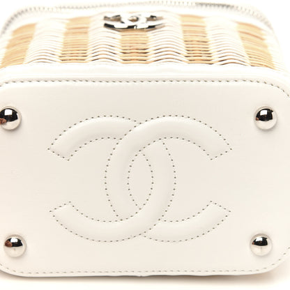 Chanel Calfskin Raffia Small Vanity Case Bag White Beige 10 of 15