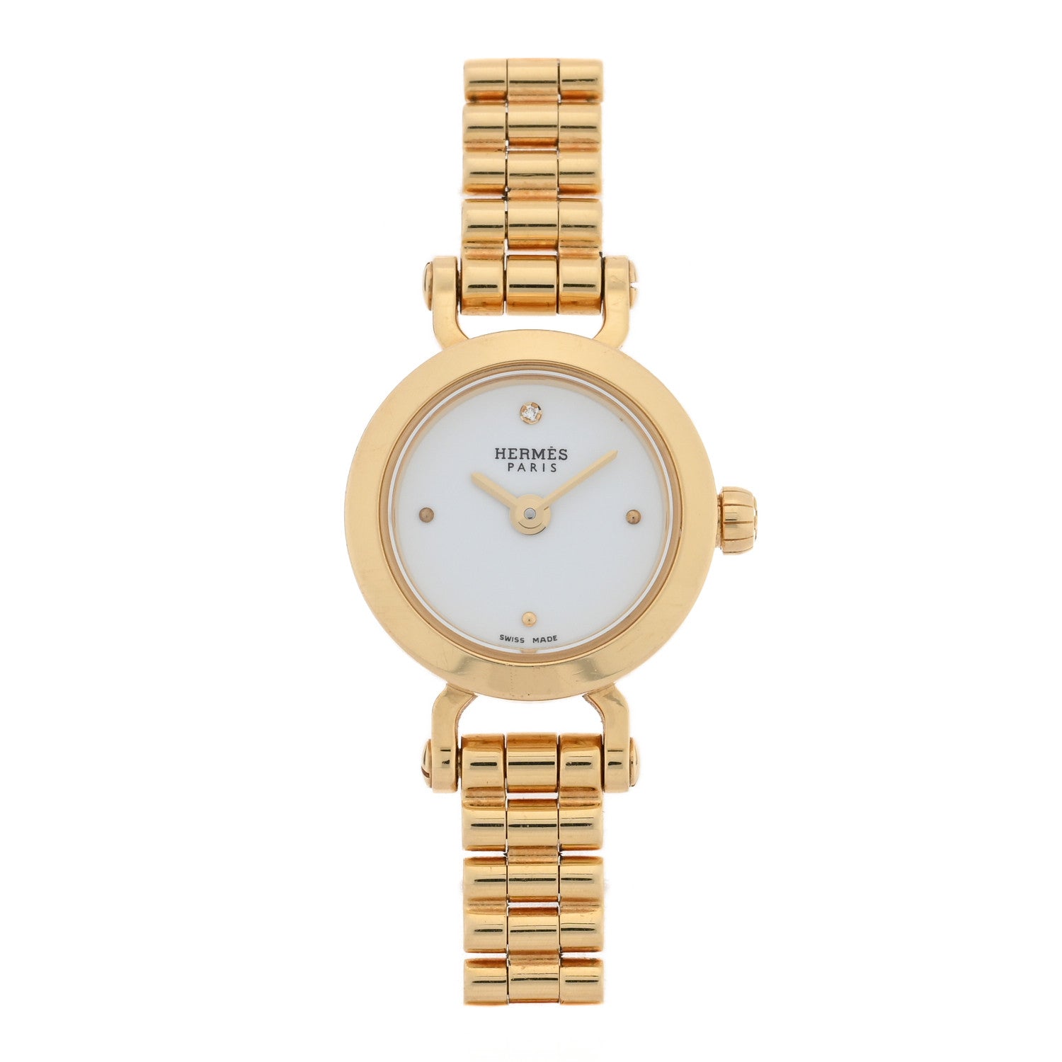 Hermes 18K Yellow Gold Diamond 16mm Faubourg Quartz Watch 1 of 5