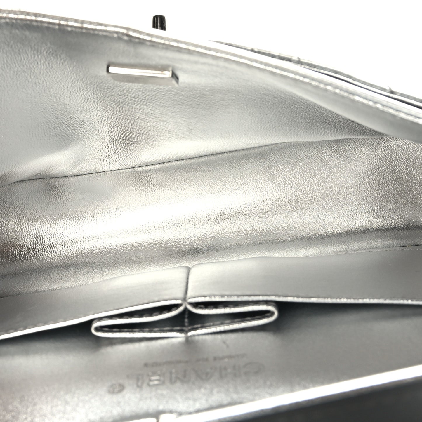 Hammered Metallic Calfskin Quilted Small Double Flap Silver