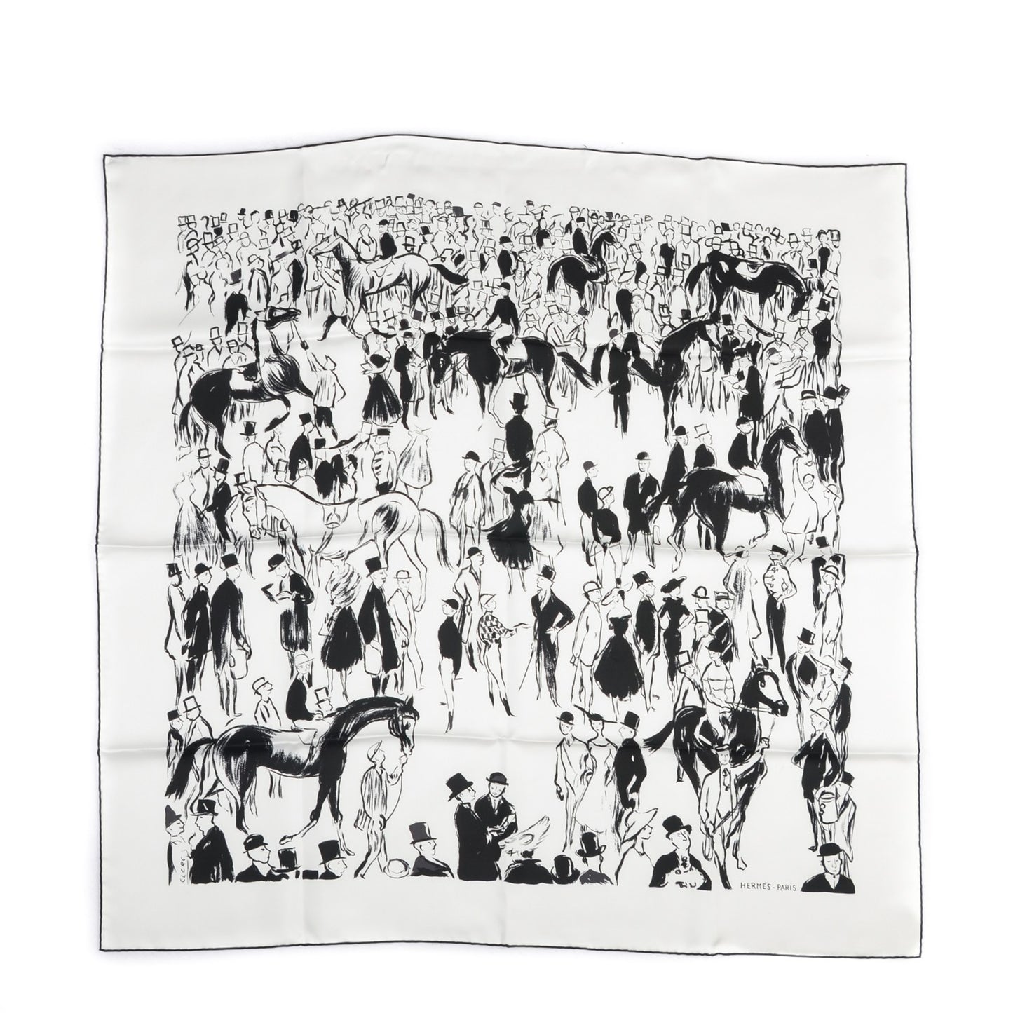 Silk Paddock Scarf 90 Blanc Noir Blanc