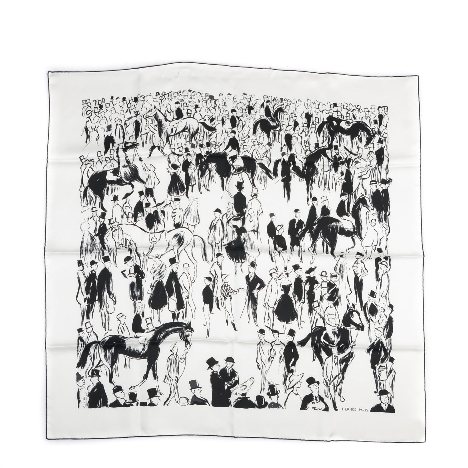 Hermes Silk Paddock Scarf 90 Blanc Noir Blanc 2 of 6