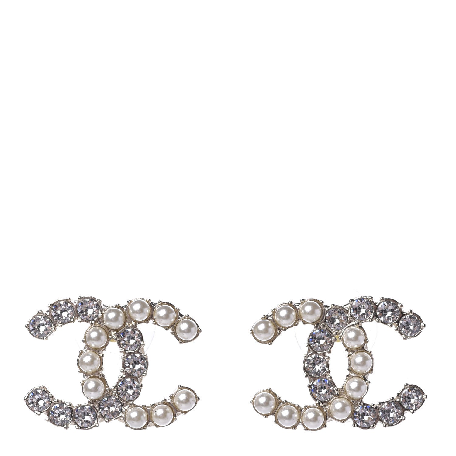 Chanel Crystal Pearl CC Dazzling Domino Earrings Gold 1 of 5