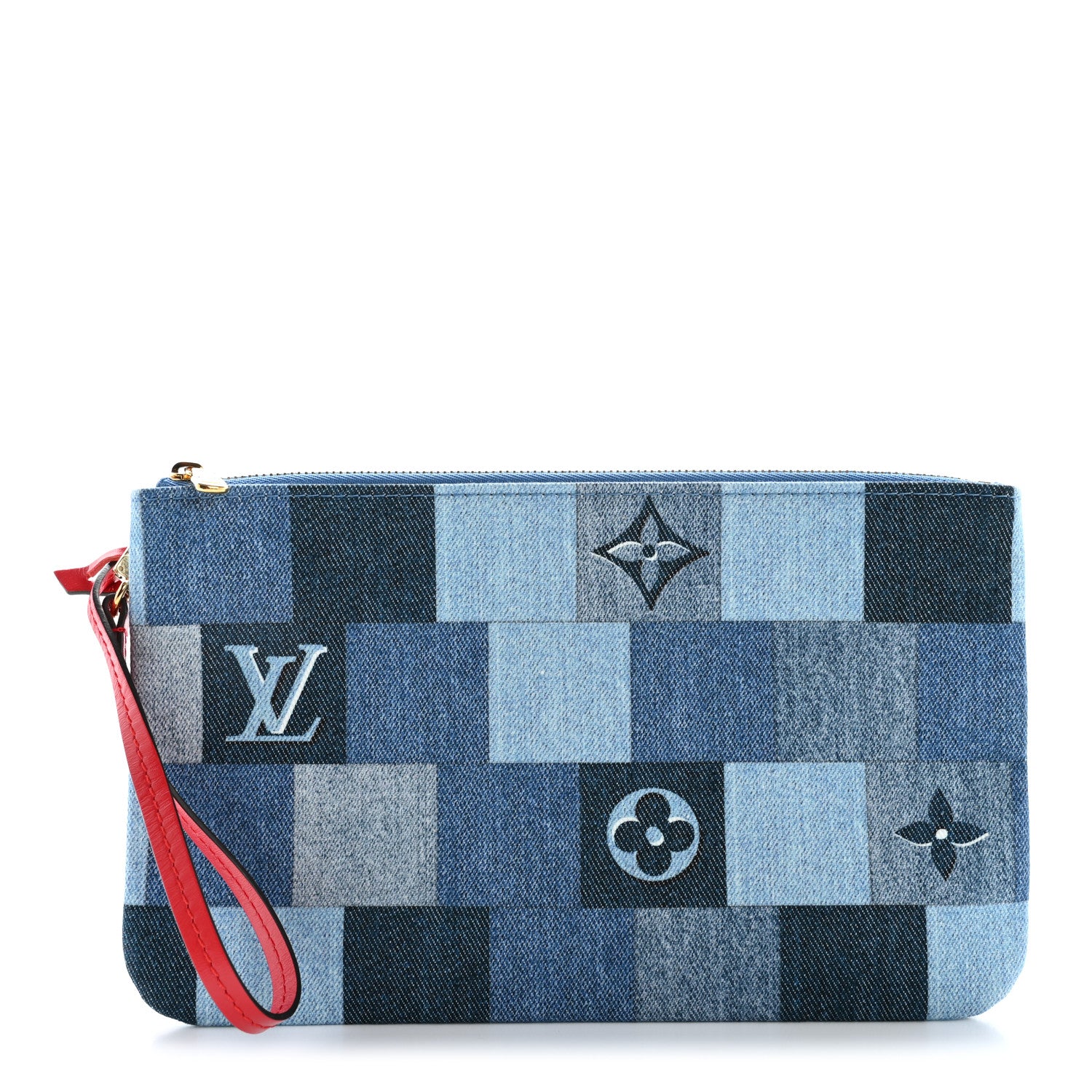 Louis Vuitton Denim Damier Monogram Patchwork Neverfull MM Pochette Blue Rouge 1 of 8