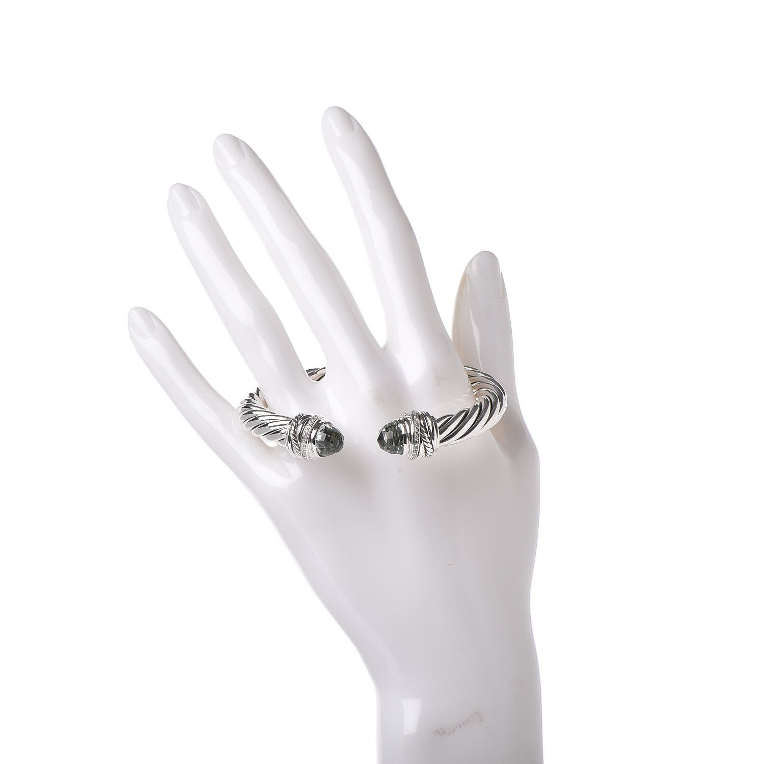 David Yurman Sterling Silver Diamond Prasiolite 8.5mm Crossover Hinge Bracelet 2 of 5