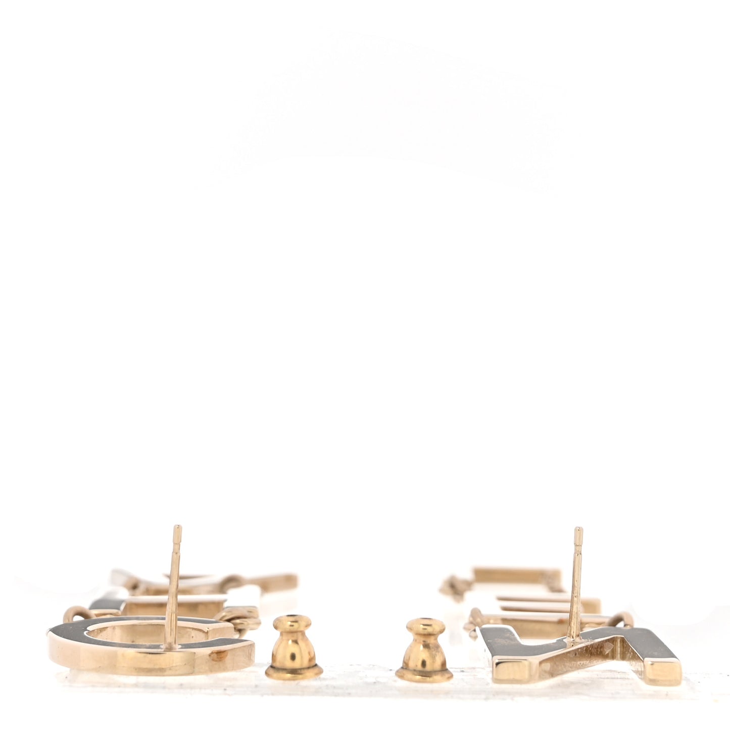 Metal Cha-Nel Logo Drop Earrings Gold