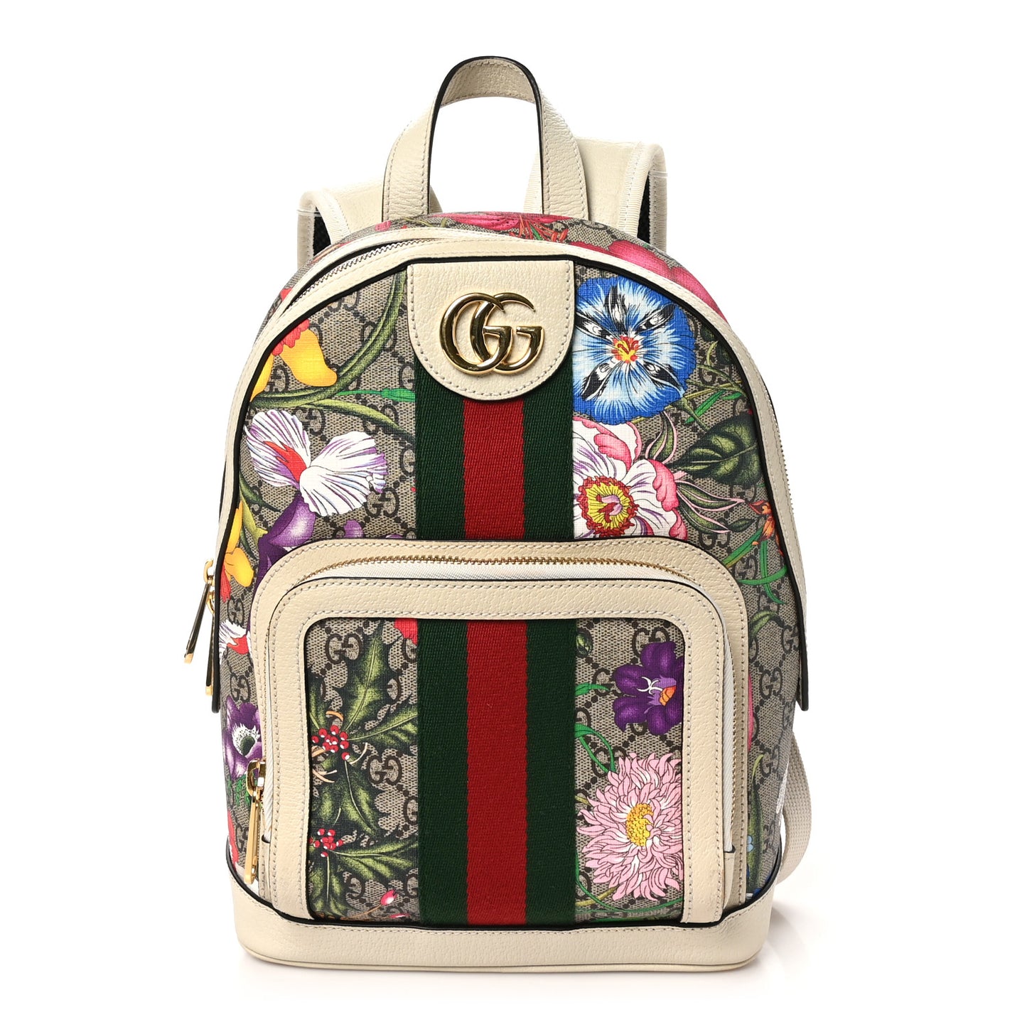 GG Supreme Monogram Flora Web Small Ophidia Day Backpack White