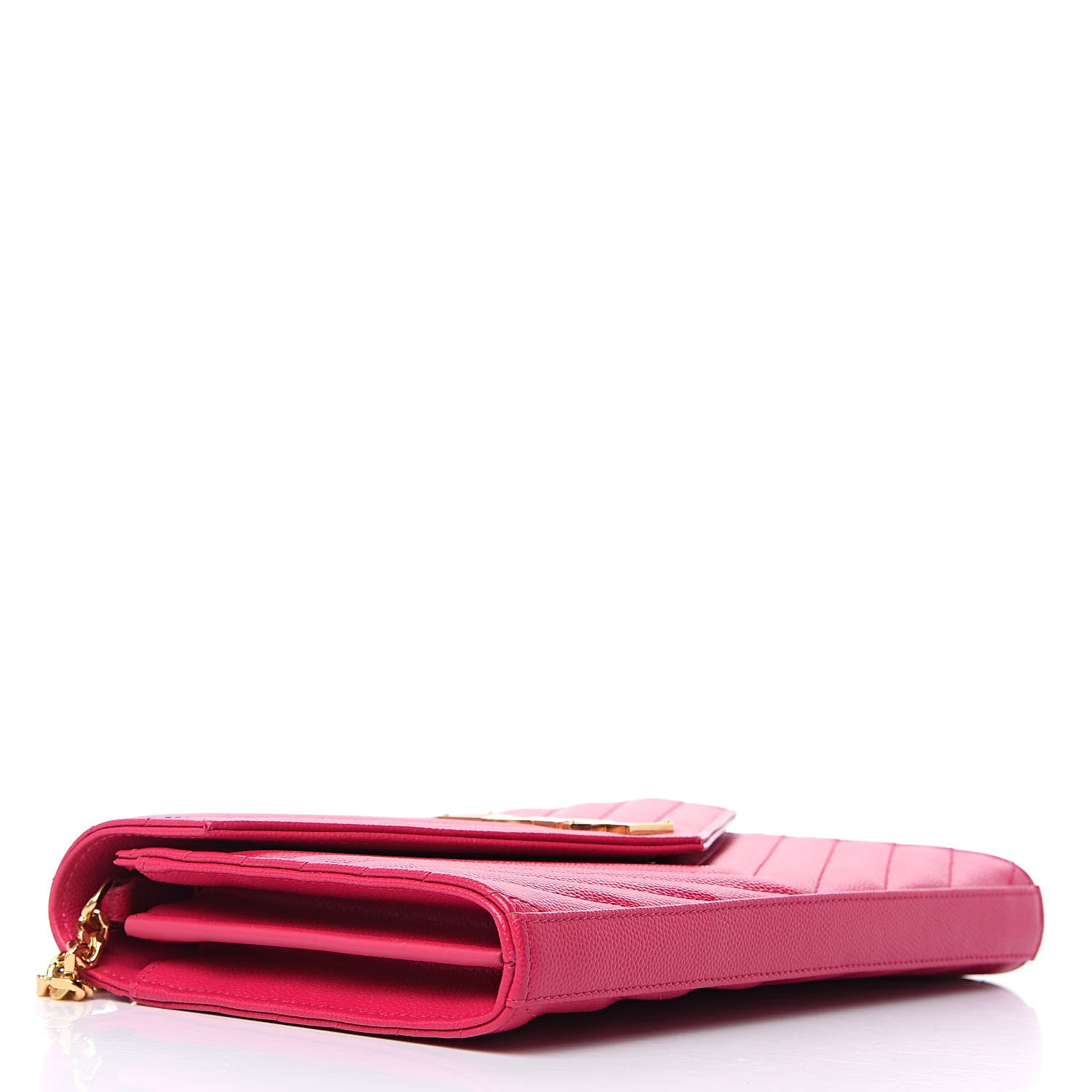 Saint Laurent Grain De Poudre Matelasse Chevron Monogram Chain Wallet Bubblegum 4 of 11