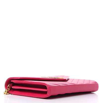 Saint Laurent Grain De Poudre Matelasse Chevron Monogram Chain Wallet Bubblegum 4 of 11