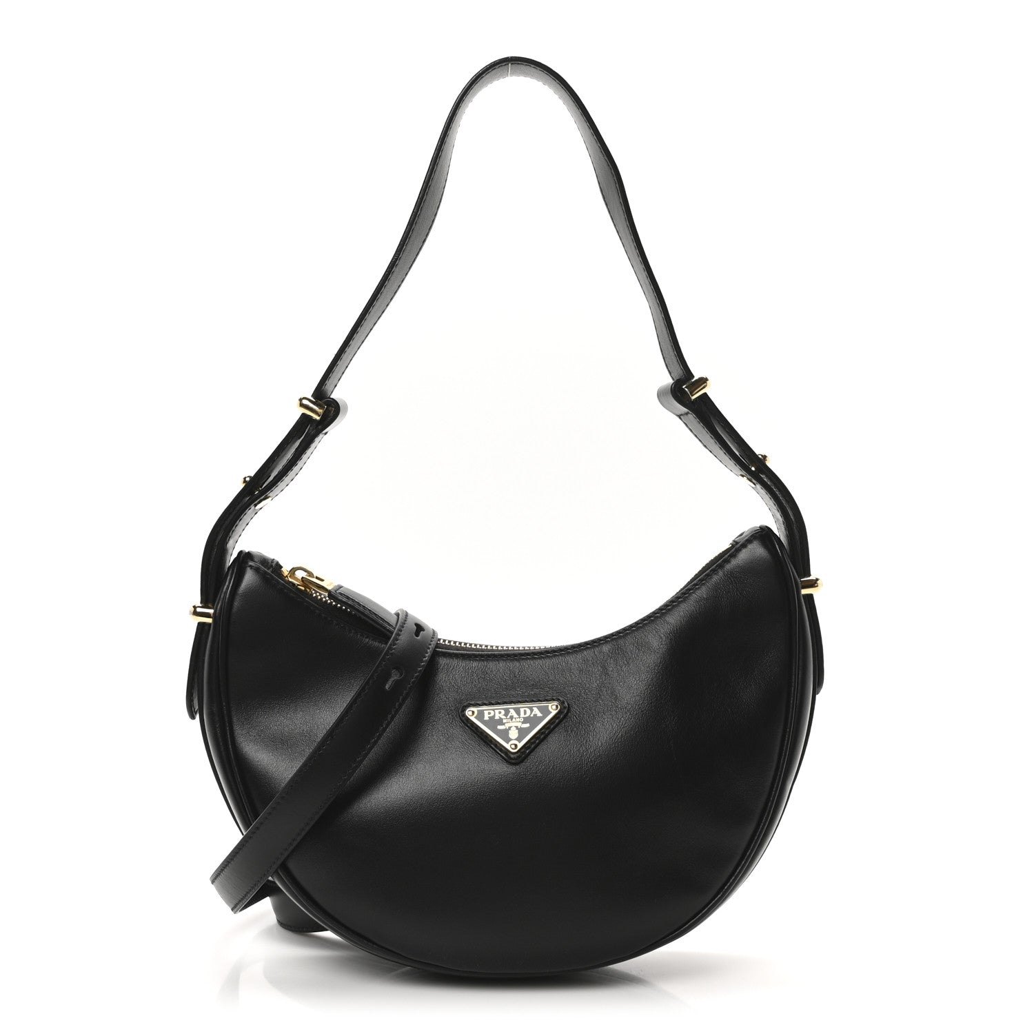 Prada Soft Calfskin Arque Shoulder Bag Black 1 of 9