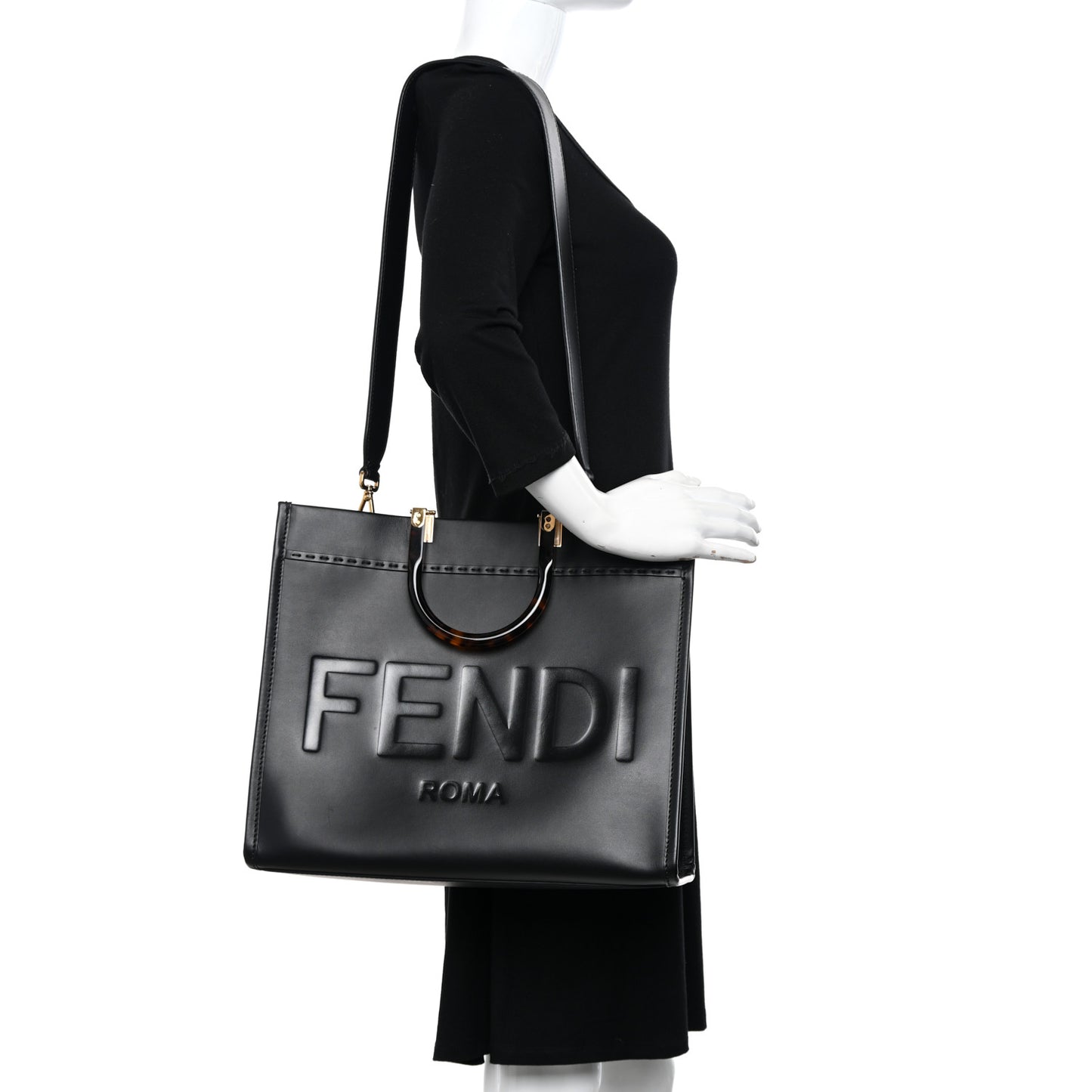 Vitello King Plexiglass Medium Fendi Sunshine Shopper Tote Black