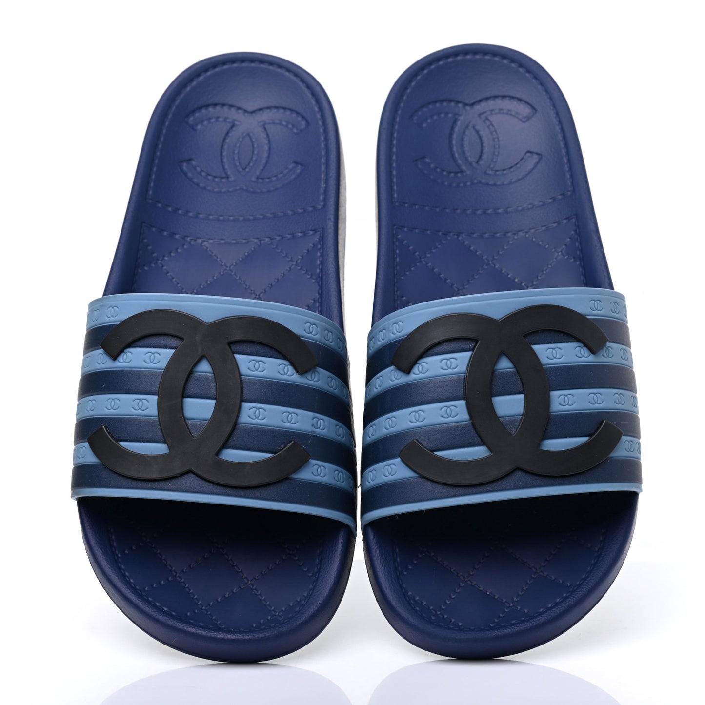 Rubber CC Flat Slide Sandals 35 Black Navy