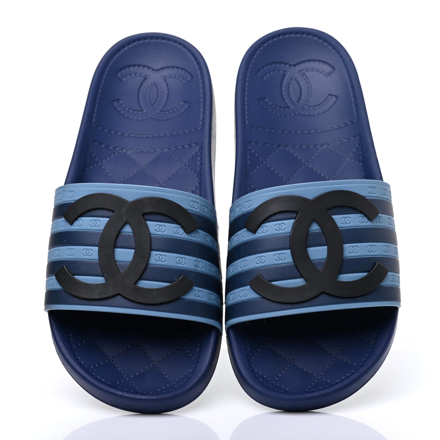 Chanel Rubber CC Flat Slide Sandals 35 Black Navy 5 of 10