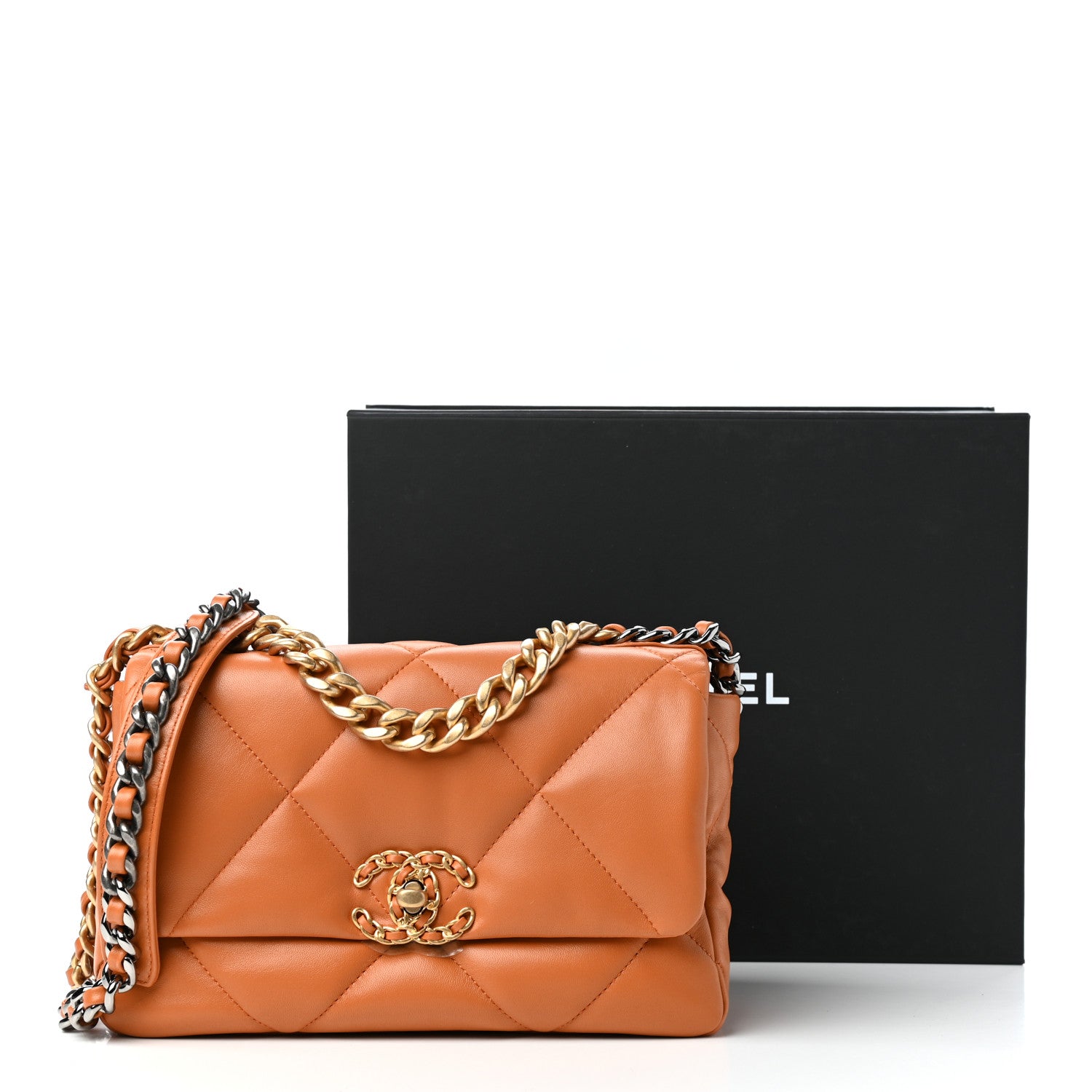 Chanel Lambskin Quilted Medium Chanel 19 Flap Light Brown 11 of 11