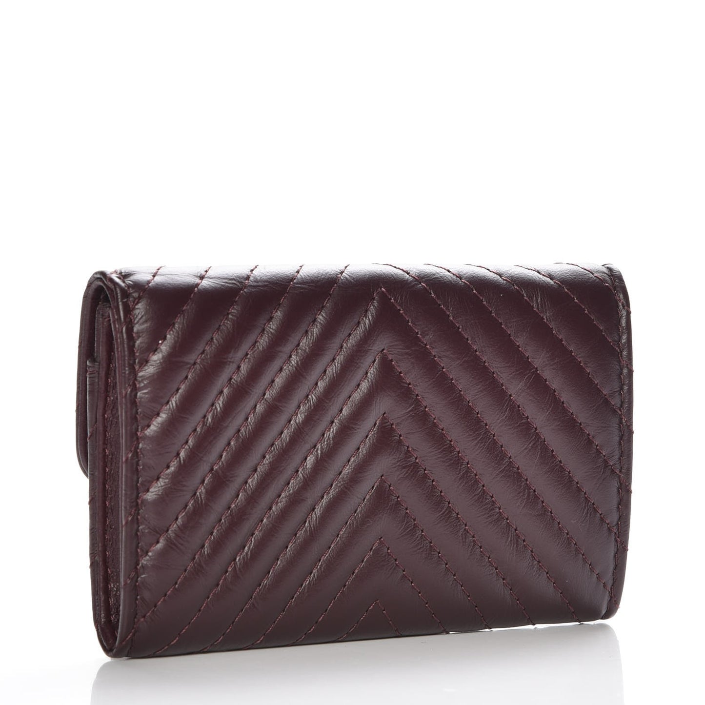 Aged Calfskin Chevron Quilted Small Reissue Flap Wallet Burgundy