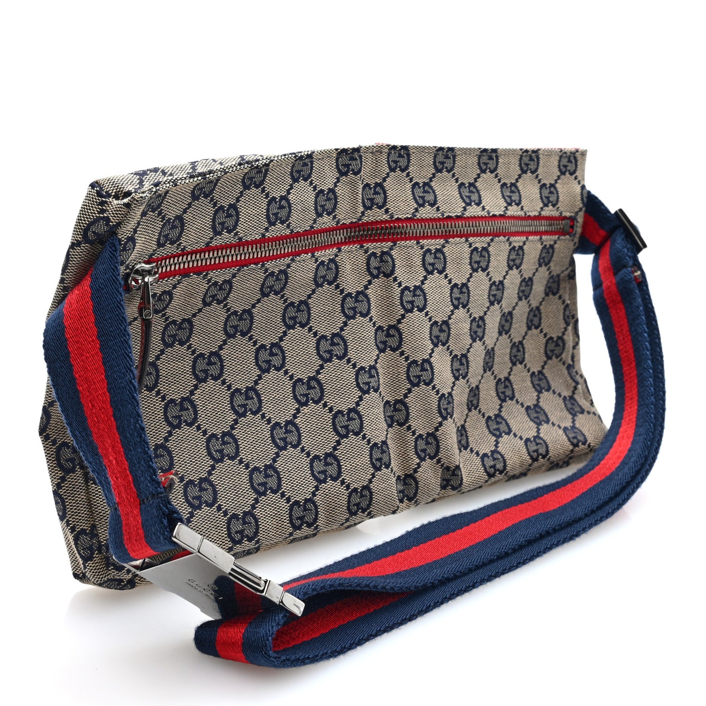 GG Monogram Web Double Pocket Belt Bag Navy Red