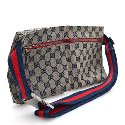 Gucci GG Monogram Web Double Pocket Belt Bag Navy Red 2 of 10