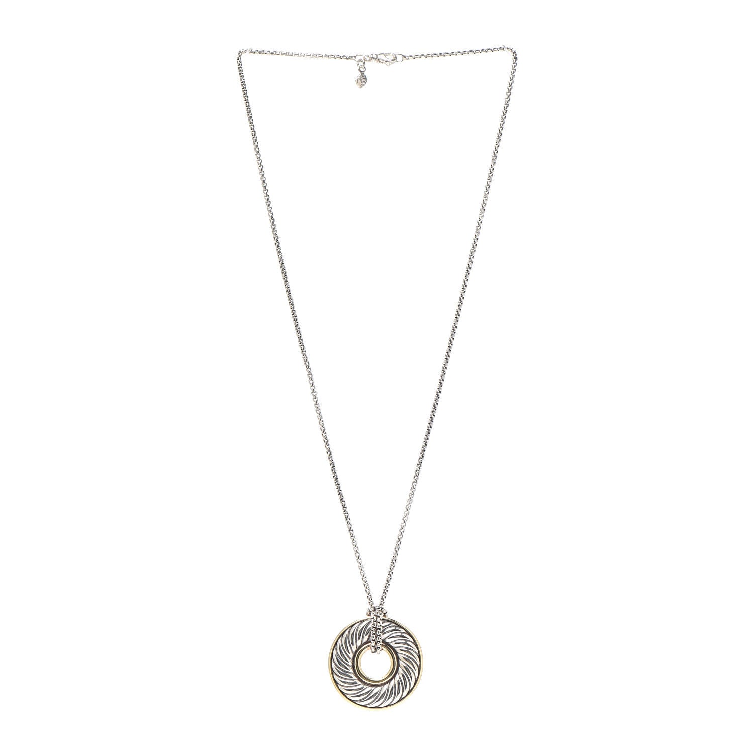 David Yurman Sterling Silver 18K Yellow Gold 30mm Cable Disc Necklace 3 of 5