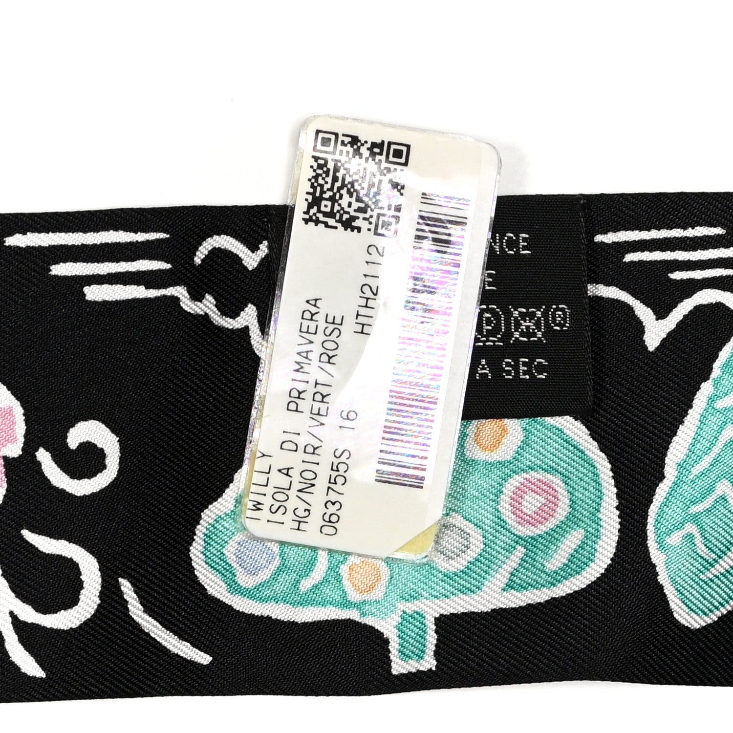 Hermes Silk Isola Di Primavera Twilly Black Vert Rose 3 of 4
