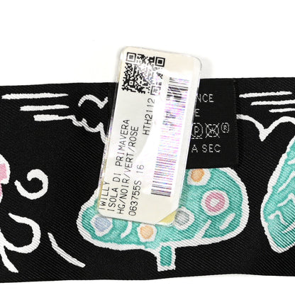 Hermes Silk Isola Di Primavera Twilly Black Vert Rose 3 of 4