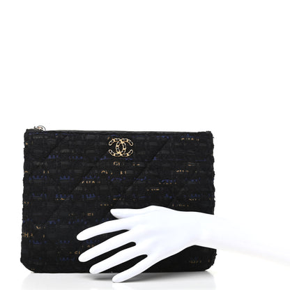 Chanel Tweed Quilted Large Chanel 19 Pouch Black Navy Gold 2 of 8