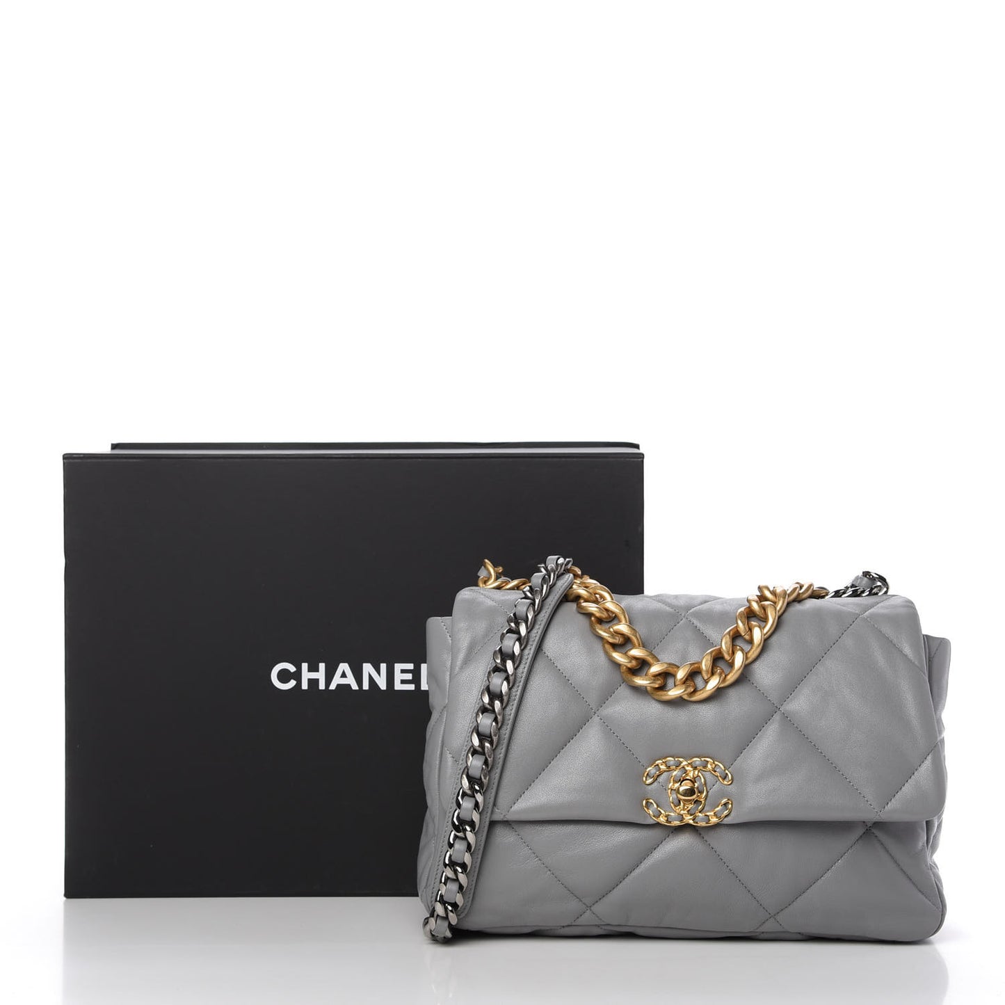 Goatskin Quilted Large Chanel 19 Flap Grey